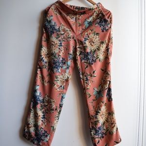 Zara Salmon Pink Loose Fit Floral Print Trousers